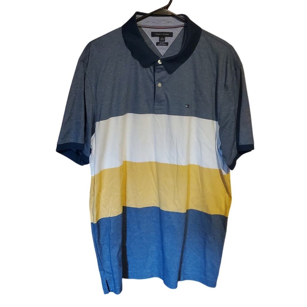 Tommy Hilfiger Striped Polo Shirt Mens Sz XXL Slim‎ Fit Short Sleeve Cotton